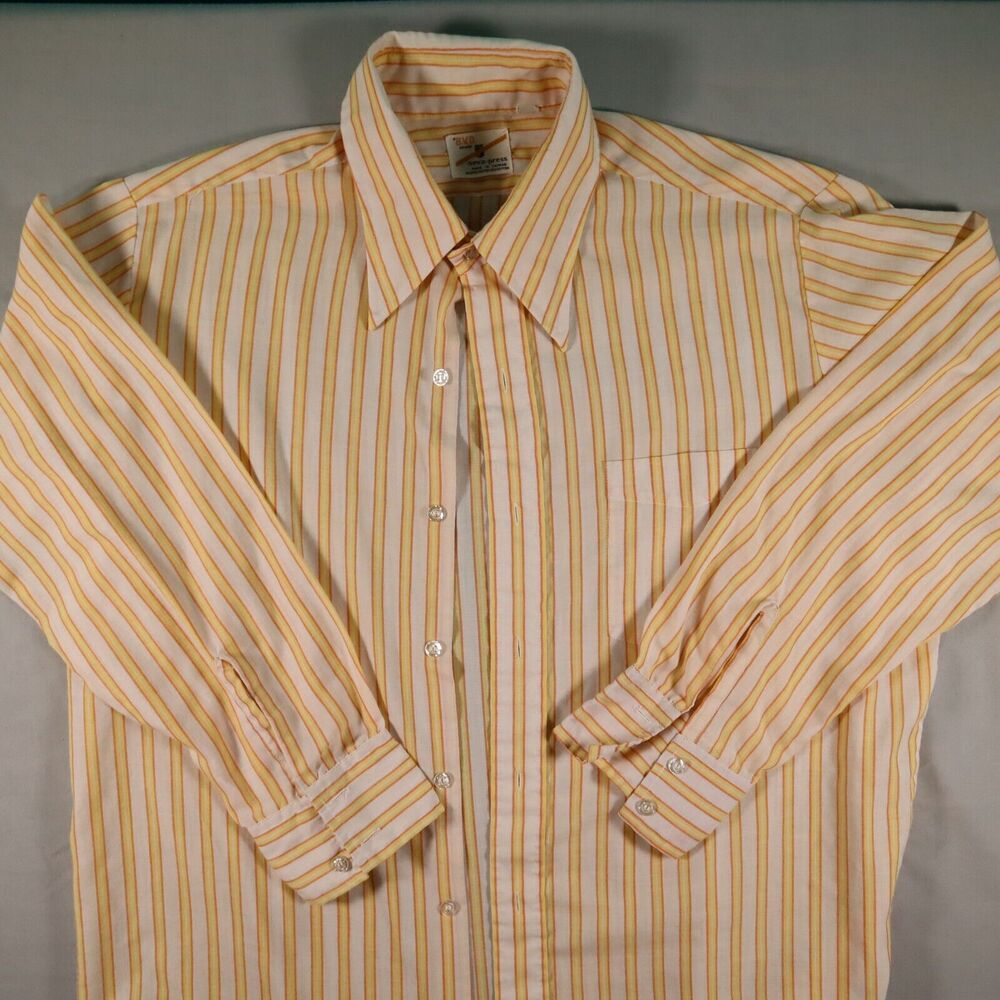 Vintage BVD 70s Neva Press Light Cotton Striped Mens Shirt Long Sleeve 16 1/2 34